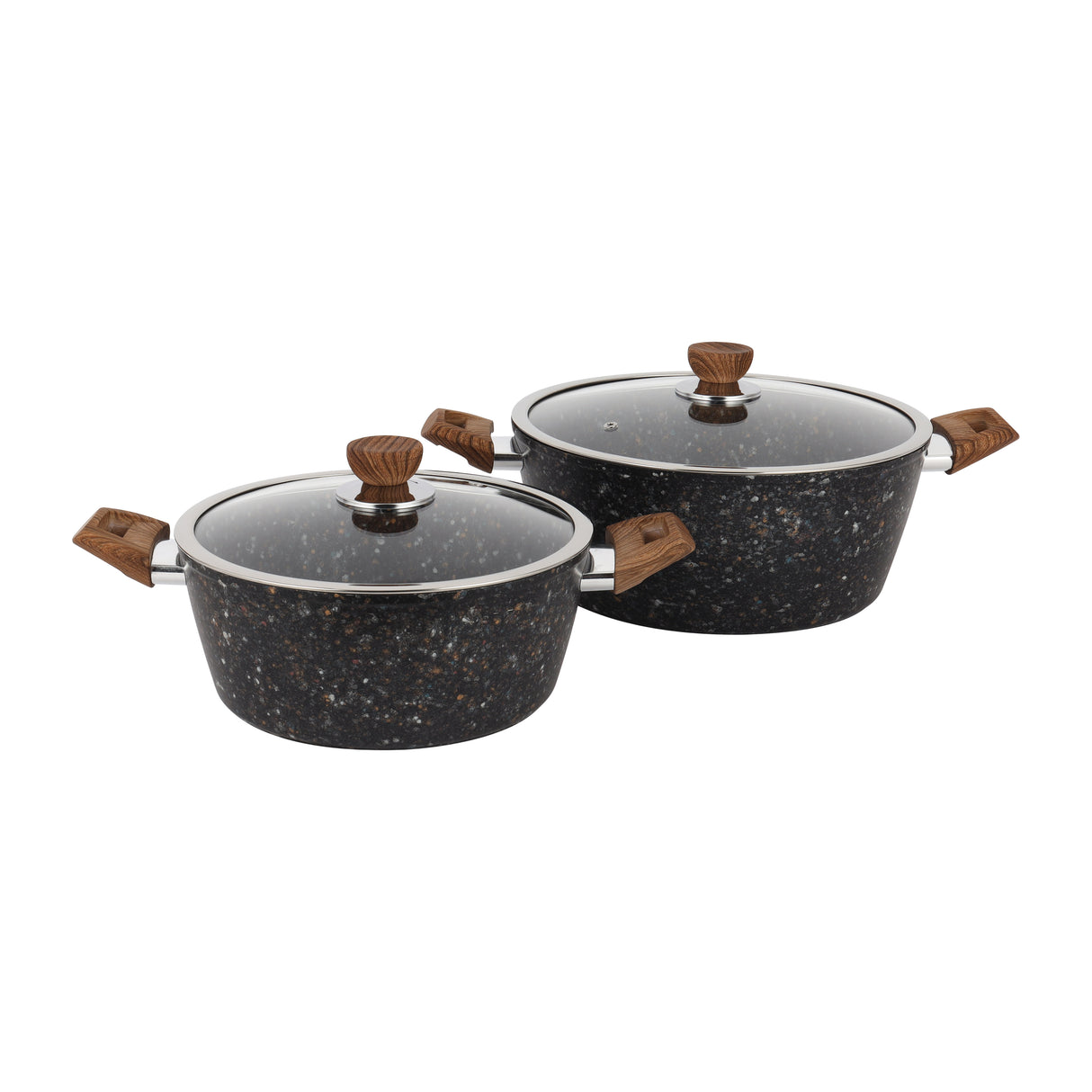 Royalford RF12754 Multistone Forged Aluminium 9-Piece Cookware Set | Granite Non-Stick Coating | Induction Compatible Pots & Pans with Glass Lids and Soft Touch Handles
