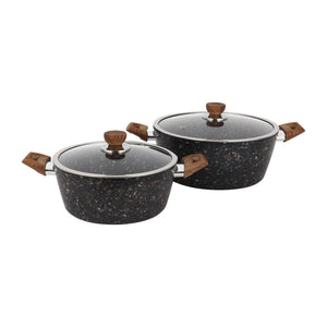 Royalford RF12754 Multistone Forged Aluminium 9-Piece Cookware Set | Granite Non-Stick Coating | Induction Compatible Pots & Pans with Glass Lids and Soft Touch Handles