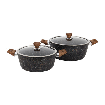 Royalford RF12754 Multistone Forged Aluminium 9-Piece Cookware Set | Granite Non-Stick Coating | Induction Compatible Pots & Pans with Glass Lids and Soft Touch Handles