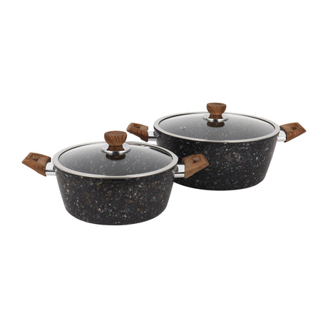 Royalford RF12754 Multistone Forged Aluminium 9-Piece Cookware Set | Granite Non-Stick Coating | Induction Compatible Pots & Pans with Glass Lids and Soft Touch Handles