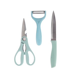 Royalford RF12755 4PC Kitchen Gadget Set with Cutting Board, Utility Knife  and  Y-Peeler | 3-in-1 Kitchen Scissors | Stainless Steel Blades | Durable PP Handles