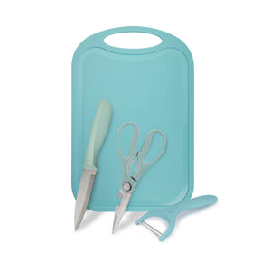 Royalford RF12755 4PC Kitchen Gadget Set with Cutting Board, Utility Knife  and  Y-Peeler | 3-in-1 Kitchen Scissors | Stainless Steel Blades | Durable PP Handles