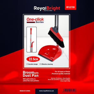 Royalford RF12759  Broom with Dust Pan Set 22.5cm | Floor Cleaning Broom with Steel Handle & PP Bristles | Sweeping Set for Home, Kitchen, Office & All Floor Types