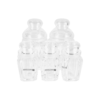 Royalford RF12768 Multipurpose Acrylic Jar Set with Stand | 5 Clear Odor Free Lead Free Storage Jars | 120ml & 200ml Sizes for Kitchen Spice & Dry Fruit Organization