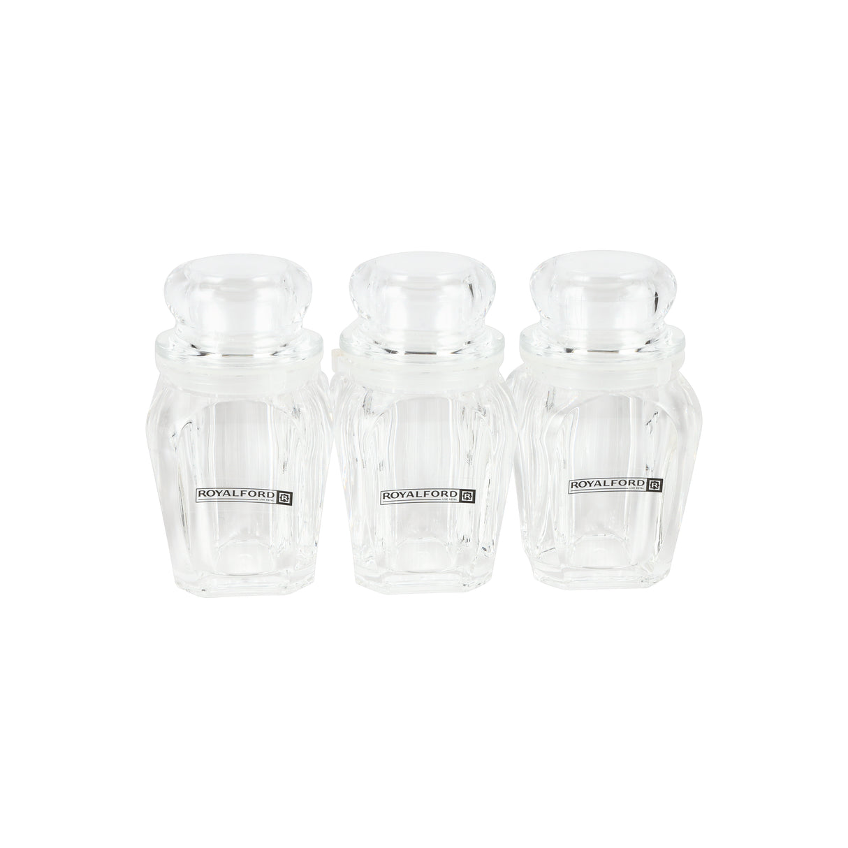 Royalford RF12768 Multipurpose Acrylic Jar Set with Stand | 5 Clear Odor Free Lead Free Storage Jars | 120ml & 200ml Sizes for Kitchen Spice & Dry Fruit Organization