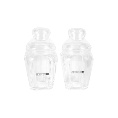 Royalford RF12768 Multipurpose Acrylic Jar Set with Stand | 5 Clear Odor Free Lead Free Storage Jars | 120ml & 200ml Sizes for Kitchen Spice & Dry Fruit Organization