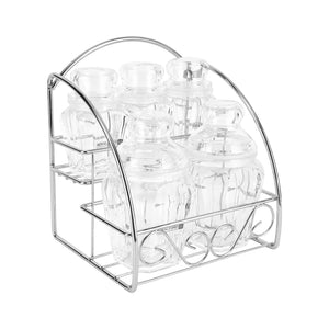 Royalford RF12768 Multipurpose Acrylic Jar Set with Stand | 5 Clear Odor Free Lead Free Storage Jars | 120ml & 200ml Sizes for Kitchen Spice & Dry Fruit Organization