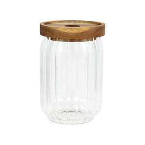 Royalford RF12772 Borosilicate Glass Jar with Wooden Lid| Airtight BPA Free, Food Storage & Container| Transparent Kitchen Organizer Jar with Silicone Seal for Storage|