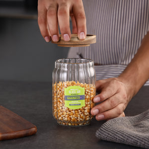 Royalford RF12772 Borosilicate Glass Jar with Wooden Lid| Airtight BPA Free, Food Storage & Container| Transparent Kitchen Organizer Jar with Silicone Seal for Storage|