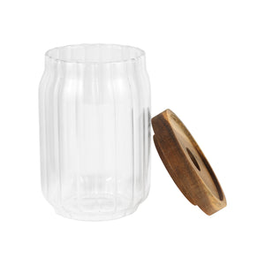 Royalford RF12772 Borosilicate Glass Jar with Wooden Lid| Airtight BPA Free, Food Storage & Container| Transparent Kitchen Organizer Jar with Silicone Seal for Storage|