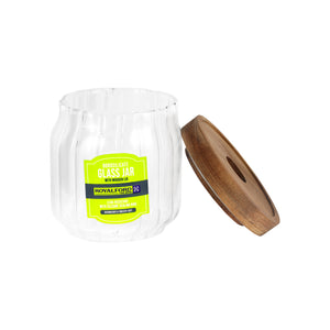 Royalford RF12773  Borosilicate Glass Jars| airtight wooden lids with silicone seals & BPA-free| odor-free, dishwasher-safe, ideal for storing dry foods, spices & snacks|