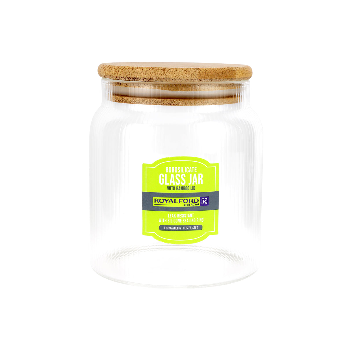 Royalford RF12776 Borosilicate Glass Jars| airtight bamboo lids with BPA-free, odor-free & durable| dishwasher-safe, perfect for storing dry foods, snacks, and spices|