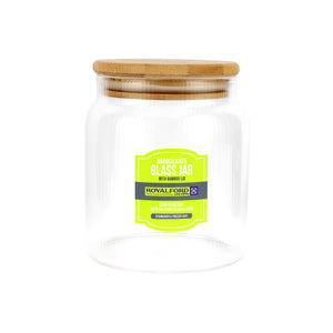 Royalford RF12776 Borosilicate Glass Jars| airtight bamboo lids with BPA-free, odor-free & durable| dishwasher-safe, perfect for storing dry foods, snacks, and spices|