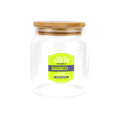 Royalford RF12776 Borosilicate Glass Jars| airtight bamboo lids with BPA-free, odor-free & durable| dishwasher-safe, perfect for storing dry foods, snacks, and spices|