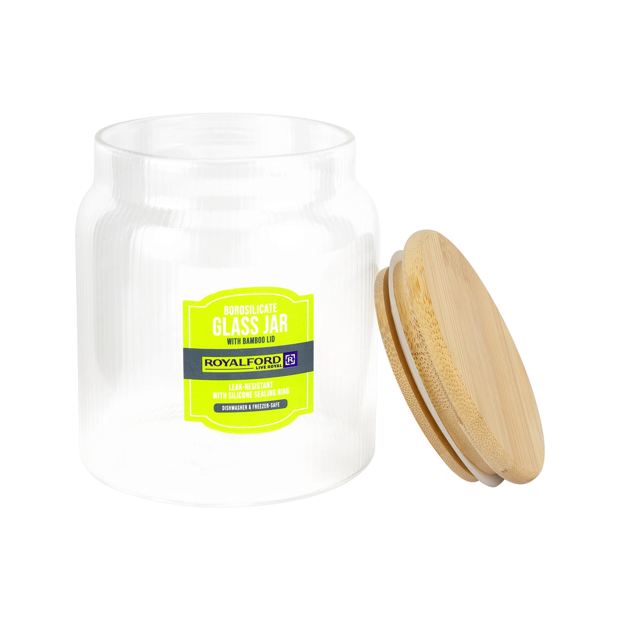 Royalford RF12776 Borosilicate Glass Jars| airtight bamboo lids with BPA-free, odor-free & durable| dishwasher-safe, perfect for storing dry foods, snacks, and spices|