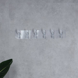 Royalford RF12777 6 Hooks Sticky Hooks | Heavy Duty Self Adhesive Wall Hooks  |  Strong Hold Up to 5kg  | Transparent Hooks for Kitchen, Bathroom and  Office Use