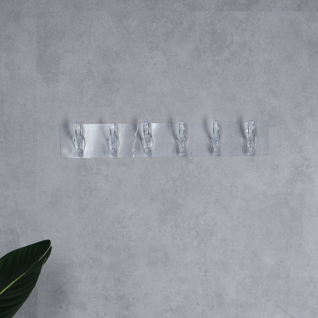 Royalford RF12777 6 Hooks Sticky Hooks | Heavy Duty Self Adhesive Wall Hooks  |  Strong Hold Up to 5kg  | Transparent Hooks for Kitchen, Bathroom and  Office Use
