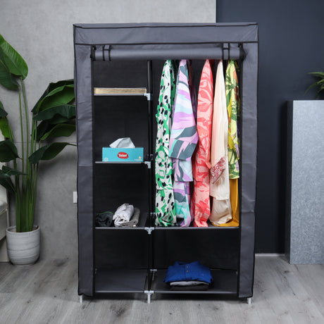 Royalford RF12780 Portable Wardrobe with 6 Shelves | Foldable Fabric Closet with Zipper Cover | Strong Metal Frame | Perfect for Organized Clothes Storage at Home