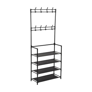 Royalford RF12781 Portable Shoe Rack | 4 Spacious Shelves & 8 Hooks | Floor Standing Multipurpose Organizer | Durable Iron Frame with PP Connectors | Easy To Assembly
