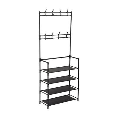 Royalford RF12781 Portable Shoe Rack | 4 Spacious Shelves & 8 Hooks | Floor Standing Multipurpose Organizer | Durable Iron Frame with PP Connectors | Easy To Assembly