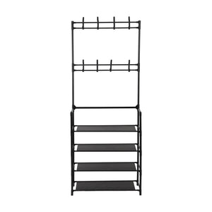 Royalford RF12781 Portable Shoe Rack | 4 Spacious Shelves & 8 Hooks | Floor Standing Multipurpose Organizer | Durable Iron Frame with PP Connectors | Easy To Assembly