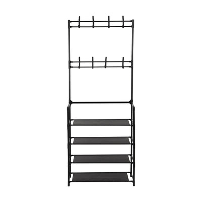 Royalford RF12781 Portable Shoe Rack | 4 Spacious Shelves & 8 Hooks | Floor Standing Multipurpose Organizer | Durable Iron Frame with PP Connectors | Easy To Assembly