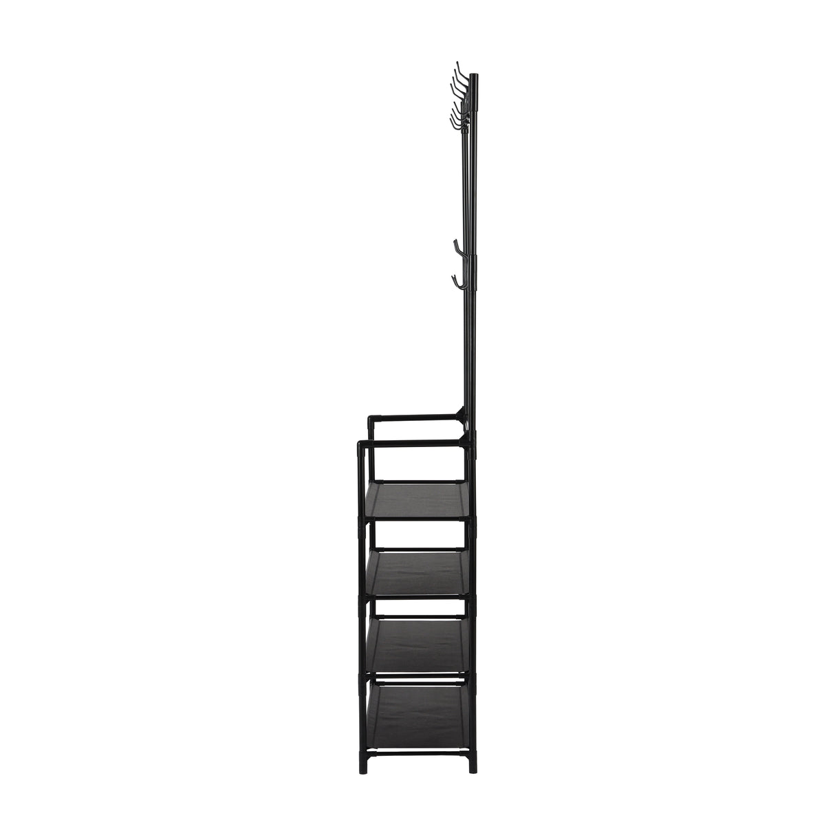 Royalford RF12781 Portable Shoe Rack | 4 Spacious Shelves & 8 Hooks | Floor Standing Multipurpose Organizer | Durable Iron Frame with PP Connectors | Easy To Assembly
