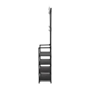 Royalford RF12781 Portable Shoe Rack | 4 Spacious Shelves & 8 Hooks | Floor Standing Multipurpose Organizer | Durable Iron Frame with PP Connectors | Easy To Assembly
