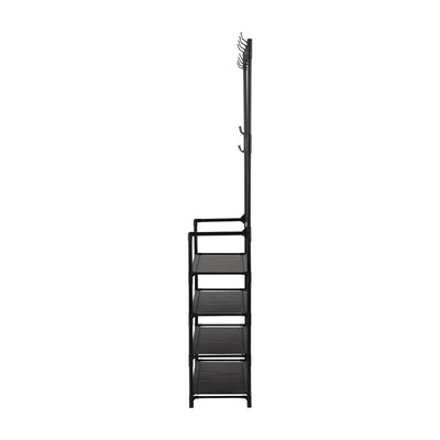 Royalford RF12781 Portable Shoe Rack | 4 Spacious Shelves & 8 Hooks | Floor Standing Multipurpose Organizer | Durable Iron Frame with PP Connectors | Easy To Assembly