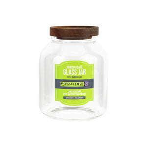 Royalford RF12793 Borosilicate Glass Storage Jar 1500ml | Airtight Bamboo Lid | BPA Free Transparent Kitchen Container for Coffee,  Pasta, Snacks and Dry Food Storage