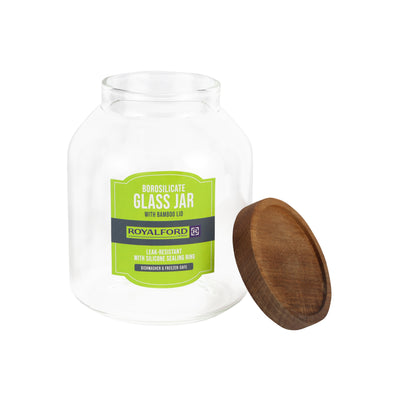 Royalford RF12793 Borosilicate Glass Storage Jar 1500ml | Airtight Bamboo Lid | BPA Free Transparent Kitchen Container for Coffee,  Pasta, Snacks and Dry Food Storage