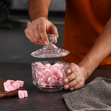 Royalford RF12798 Premium Glass Candy Jar with Lid| made from lead-free soda-lime glass & odor-free| dishwasher safe, ideal for storing candies, dry fruits & snacks|