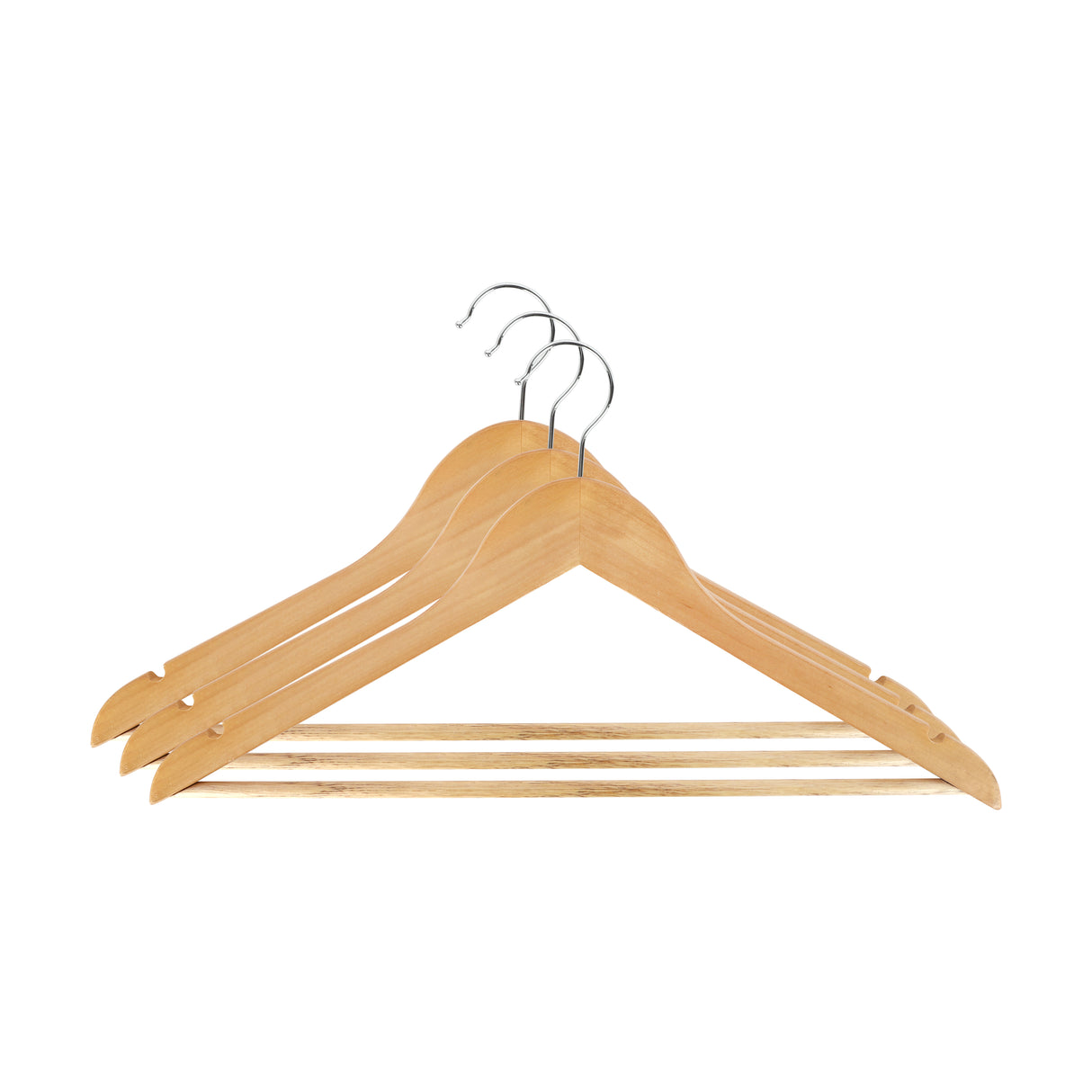 Royalford RF12799 3PC Rotating Wooden Hanger Set| 360° Swivel Hook with Contoured Design & Notches Accessory Bar| Heavy Duty Durable Clothes Hangers for All Garments|