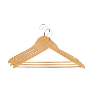 Royalford RF12799 3PC Rotating Wooden Hanger Set| 360° Swivel Hook with Contoured Design & Notches Accessory Bar| Heavy Duty Durable Clothes Hangers for All Garments|