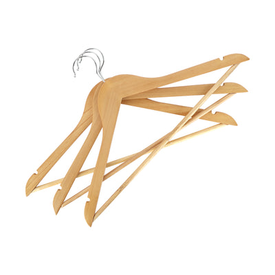 Royalford RF12799 3PC Rotating Wooden Hanger Set| 360° Swivel Hook with Contoured Design & Notches Accessory Bar| Heavy Duty Durable Clothes Hangers for All Garments|