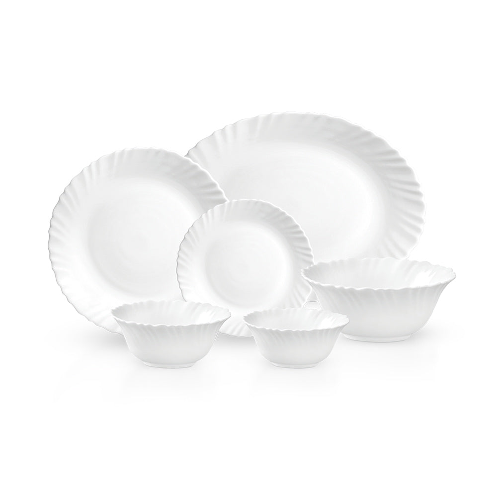 Royalford RF12803 Classic Opalware lightweight Dinner Set 20PC | chip resistant white opalware plates & bowls| microwave and dishwasher safe,  for daily dining