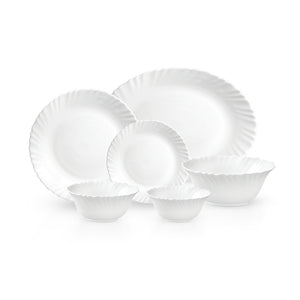 Royalford RF12803 Classic Opalware lightweight Dinner Set 20PC | chip resistant white opalware plates & bowls| microwave and dishwasher safe,  for daily dining