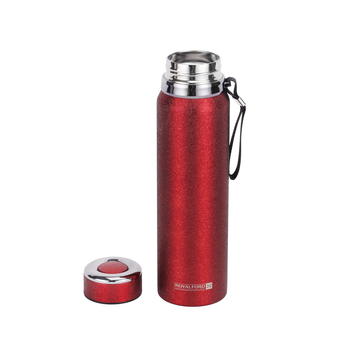 Royalford RF12806 1000ML Stainless Steel Vacuum Bottle |  Double Wall Insulation |  Leak Resistant Lid | Portable Wrist Strap |  Hot & Cold Insulated Travel Flask