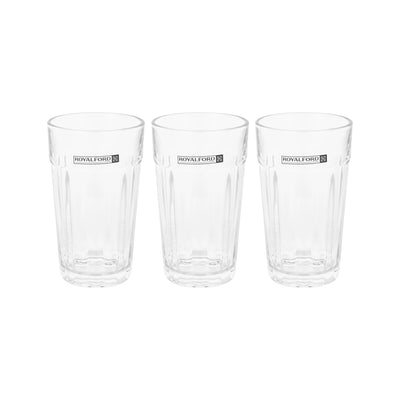Royalford RF12807 3PC Glass Tumbler Set |  330ml Lead Free Soda Lime Glass |  Dishwasher Safe |  Durable Water, Juice and Soft Drink Glass Set with Classic Design