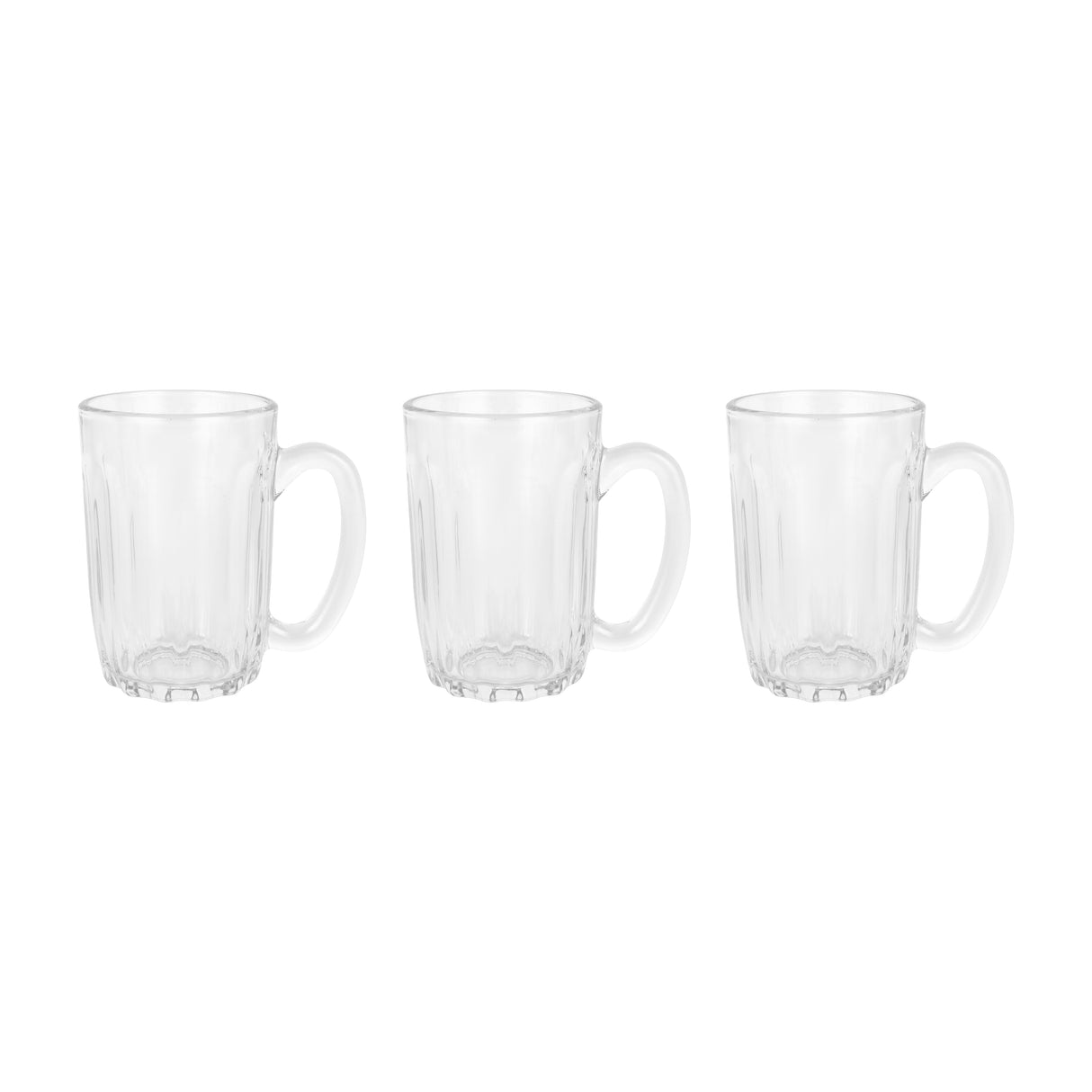 Royalford RF12809 Glass Mug Set | includes 3 clear 340ML mugs made from durable lead-free glass| sturdy handles, dishwasher-safe design, ideal for tea, coffee |