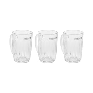 Royalford RF12809 Glass Mug Set | includes 3 clear 340ML mugs made from durable lead-free glass| sturdy handles, dishwasher-safe design, ideal for tea, coffee |