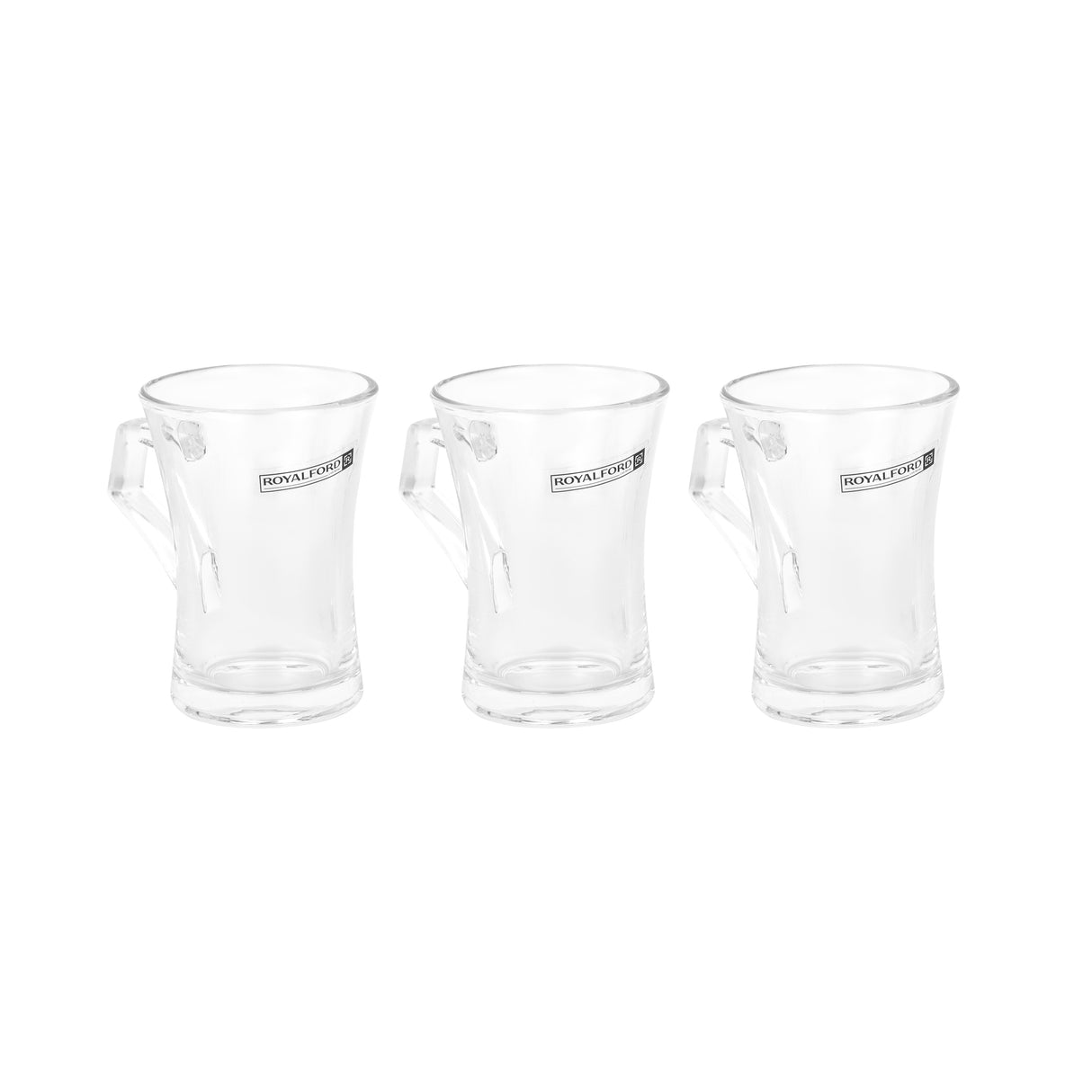 Royalford RF12810 3 Piece 300ml Glass Mug Set  | Lead-Free Soda Lime Glass  | Dishwasher Safe Premium Glassware with Crystal Clear Finish and Classic Design Style