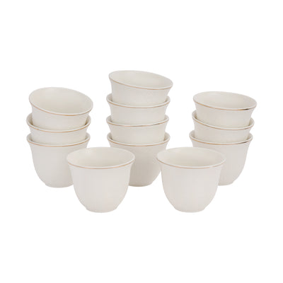 Royalford RF12826 12PC Bone China Cawa Cups 80ML| Premium White Espresso & Arabic Coffee Cups | Lightweight | Chip-Resistant | Microwave, Freezer & Dishwasher Safe