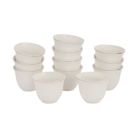 Royalford RF12826 12PC Bone China Cawa Cups 80ML| Premium White Espresso & Arabic Coffee Cups | Lightweight | Chip-Resistant | Microwave, Freezer & Dishwasher Safe
