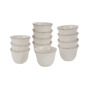 Royalford RF12827 Bone China Cawa Cups 12Pc Set | 80ML White Arabic Coffee & Tea Cups | Lightweight,  Chip Resistant, Microwave, Freezer & Dishwasher Safe Tableware