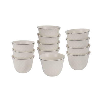 Royalford RF12827 Bone China Cawa Cups 12Pc Set | 80ML White Arabic Coffee & Tea Cups | Lightweight,  Chip Resistant, Microwave, Freezer & Dishwasher Safe Tableware