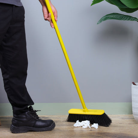 Royalford RF12835 Floor Broom| 29cm wide head, durable PP, PET & wooden handle| ergonomic grip, lightweight, ideal for floors, walls, ceilings & cobweb cleaning|