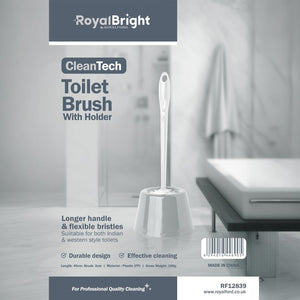 Royalford RF12839 CleanTech Toilet Brush with Holder| durable PP build, long handle & flexible bristles| hygienic holder, effective deep cleaning, ideal for daily use|