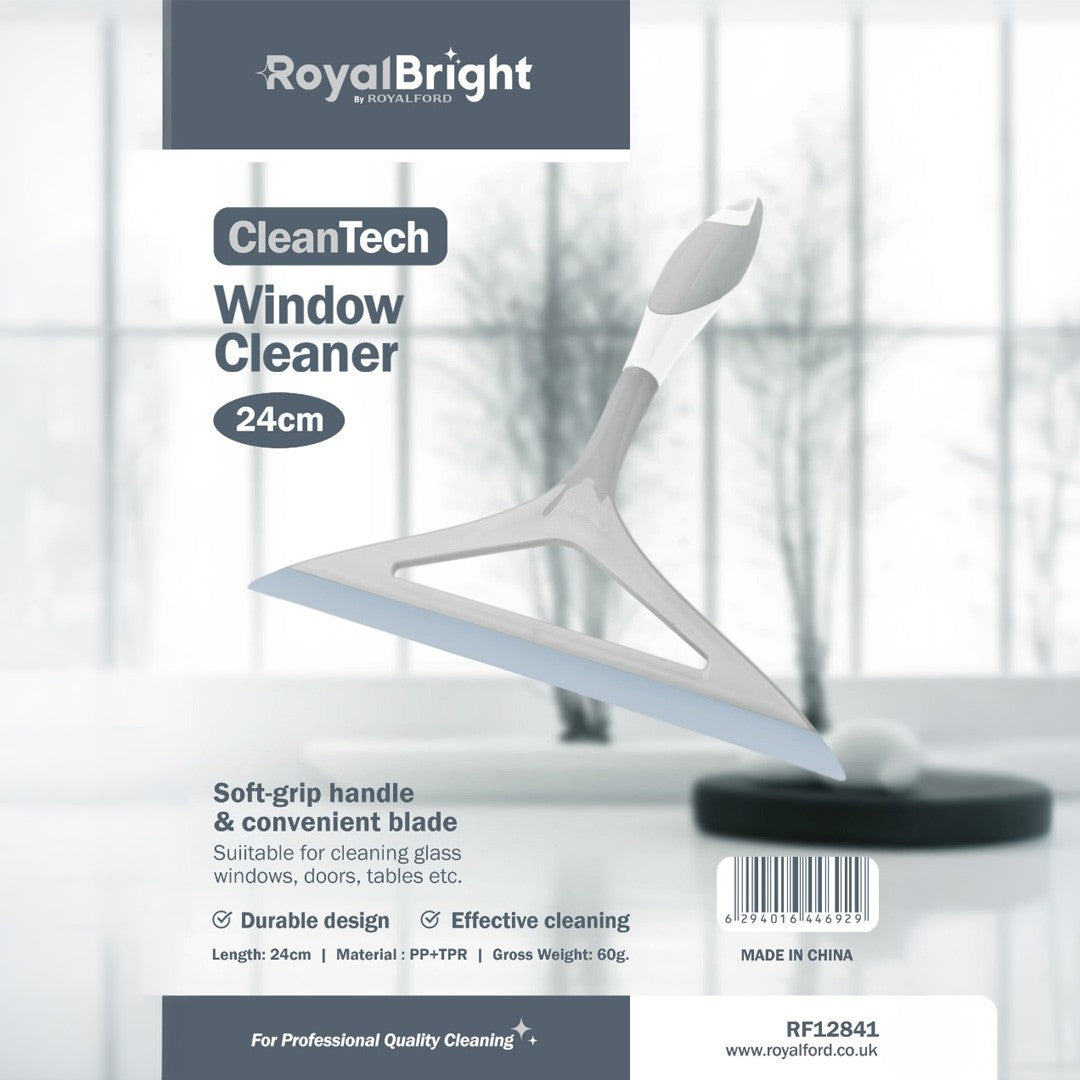 RoyalFord RF12841 CleanTech Window Cleaner | 24cm with Soft Grip Handle | Durable PP+TPR Blade | Glass Cleaning Tool for Windows, Doors & Mirrors Streak Free Finish