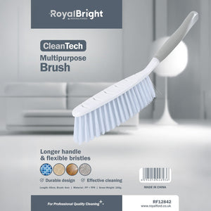 Royalford RF12842 RoyalBright CleanTech Multipurpose Brush| long ergonomic handle and flexible bristles| durable PP+TPR build for cleaning on tiles, floors and surfaces|